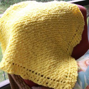 Hand Crafted Baby Blanket Hat Set Yellow Chunky Knit Swaddle Napper Cozy…